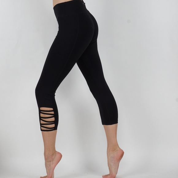Pants - Black capri leggings with side cutouts